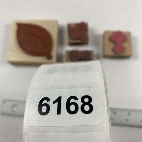 Lot Of 4 Multicolor Square Leaf, Hands, Thanks &‎ Vase Wooden Rubber Stamps 6168 - Picture 4 of 4
